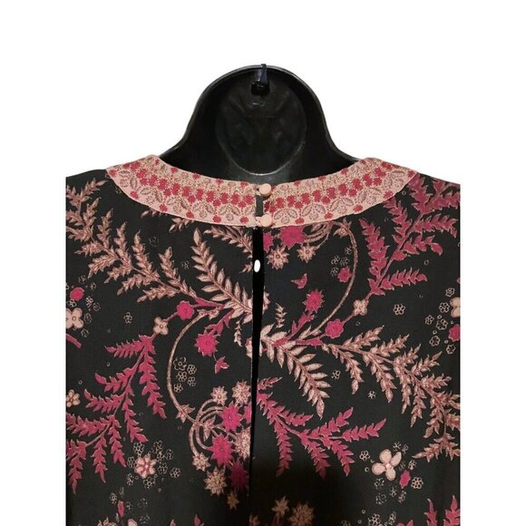 One September Jumpsuit XL Wide Leg Wrap Bodice Embroidered Black Burgundy Resort - Picture 7 of 12